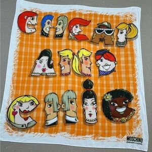 Vintage Moschino Cheap & Chic Face Print Silk Scarf